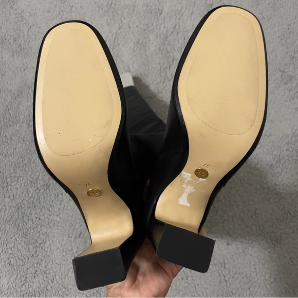 ZARA BLACK LEATHER OVER THE KNEE BOOTS ZIP & BLOCK HEEL Size US-7 / EU 37 - Picture 8 of 16